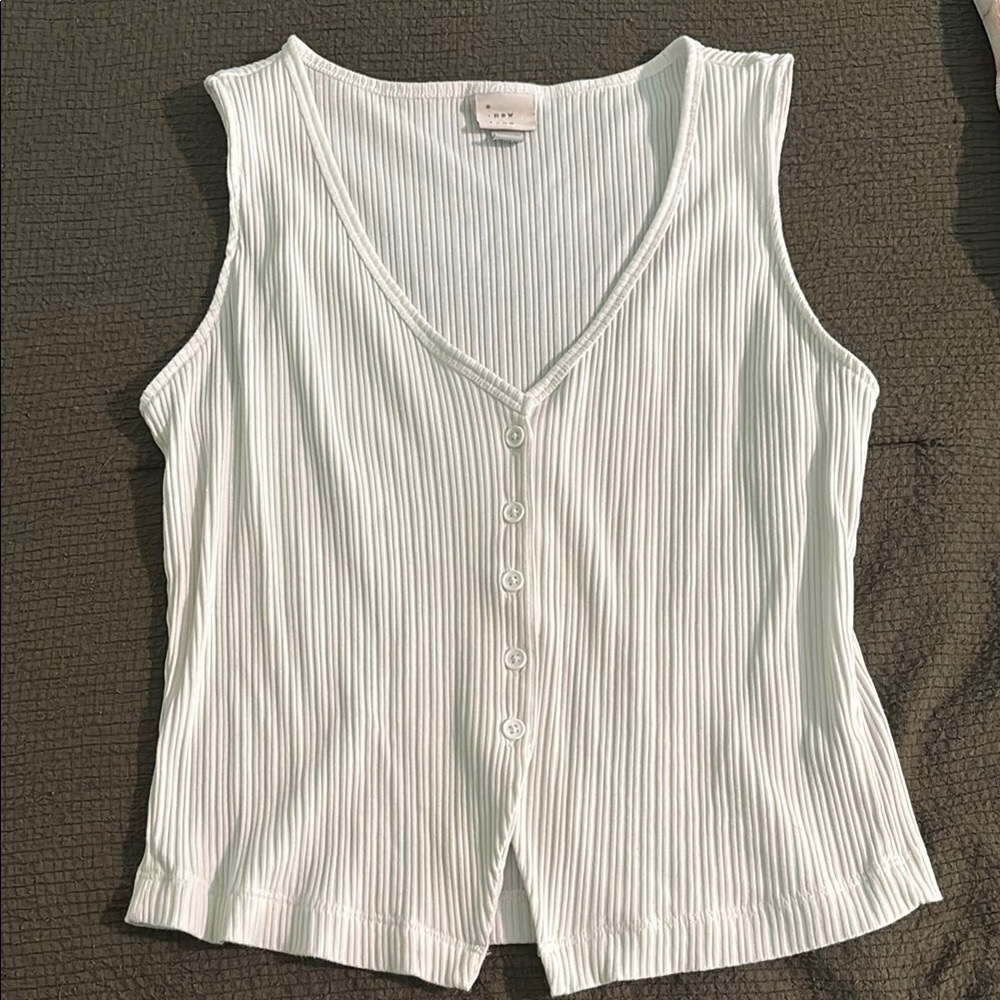 a new day White Button-Front Ribbed Tank Top